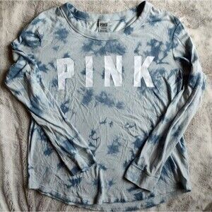 VS PINK LONG SLEEVE BLUE TIE DYE TEE size large